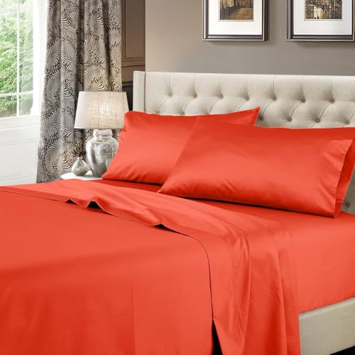 Royal Hotel Solid Coral 600-Thread-Count 4pc Full Bed Sheet Set 100-Percent Cotton, Sateen Solid, Deep Pocket