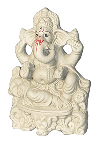 B S NATURAL Earthenware Kacchi Mitti Lord Ganesha Idol with Mukut on Head for Ganesh Chaturthi 4X 6 Inch, POUR BLACK CLAY /SOIL