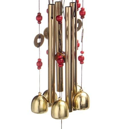 SHANOL- Metal Wind Chimes for Home Balcony Garden Positive Energy, Home Decor Hanging Long Brass Bells (12 inch,Gold,red)