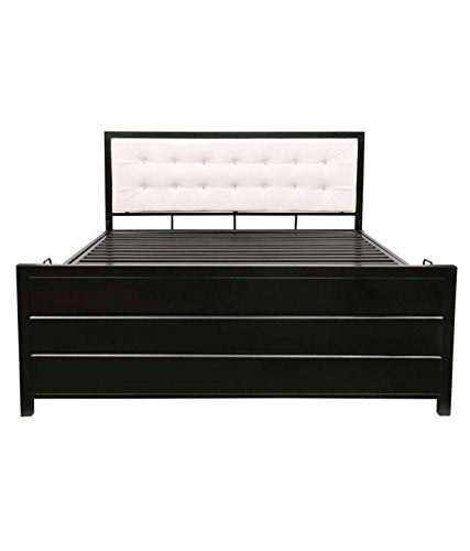 Royal Interiors Virno Metal Matte Finish Bed with Hydraulic Storage and Foam Mattress (Queen Size, Black)