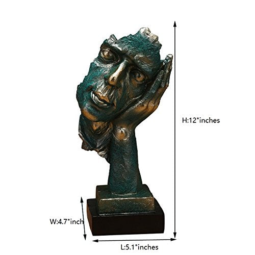 Creative Abstract The Thinker Statue, Hand & Face Statues and Sculptures for Home & Office Desk Decor 12" inches Hight Green (No Hear)