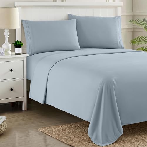 Queen Size Bed Sheets - Breathable Luxury Sheets with Full Elastic & Secure Corner Straps Built In - 1800 Supreme Collection Extra Soft Deep Pocket Bedding Set, Sheet Set, Queen, Misty Blue