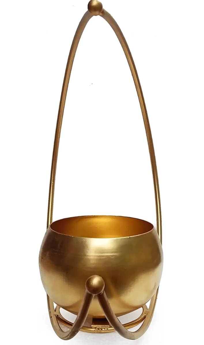 Afiya Impex Metal Flower Vase with Gold Finish | Geometric Half Moon Design Flower Pot Stand | Table Top Decorative Flower Pot | Gold Metal Flower Vase for Home and Office Side Table Decoration