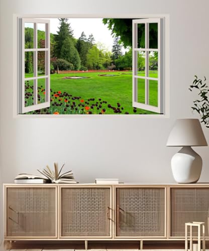 JVERF - JZZA28423 Slovenia Parks Tulips| Self-Adhesive Open Window Wall Sticker