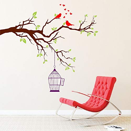 Two Red Singing Bird with Case Self Adhesive VinylWaterproof Decorative Wall Stickers for Hall, Bedroom, Kitchen and Furniture