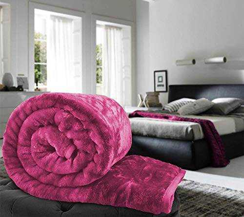 GlobalHome Soft Korean Floral Embossed Microfiber Double Bed Blanket, 86 X 88 Inch, (Pink + Purple) Pack of 2