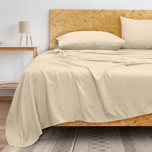 ROYALE LINENS 300 Thread Count 100% Long Staple Combed Cotton Flat Sheet - Super Soft - Top Sheet - Full Flat Sheet Sold Separately - Breathable, Cool & Crisp Percale Flat Sheet Only (Full, Cream)