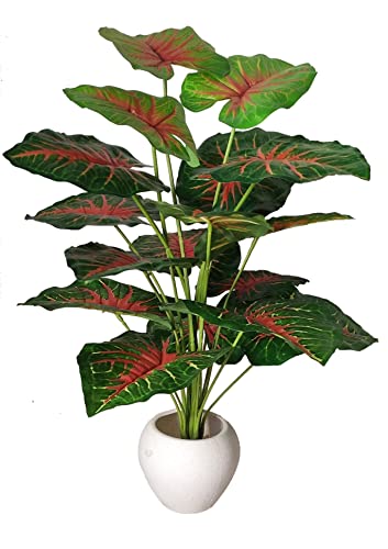 BK Mart Big Areca Palm Money Plant Tree with 18 Long Leaves Bonsai Artificial Plant with Pot (70 cm, Red, 1 Piece)