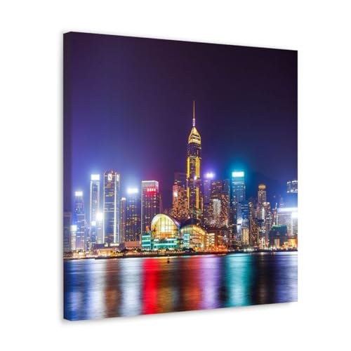 GADGETS WRAP Canvas Gallery Wrap Framed for Home Office Studio Living Room Decoration (10x10inch) - Victoria Harbour (2)