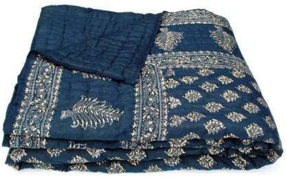 RCGCRAFT 100% Pure Cotton Jaipuri Rajai/Handprinted Rajai Traditional Single Bed Quilt for All Season (Size - 55 X 85 inch, Blue dai)