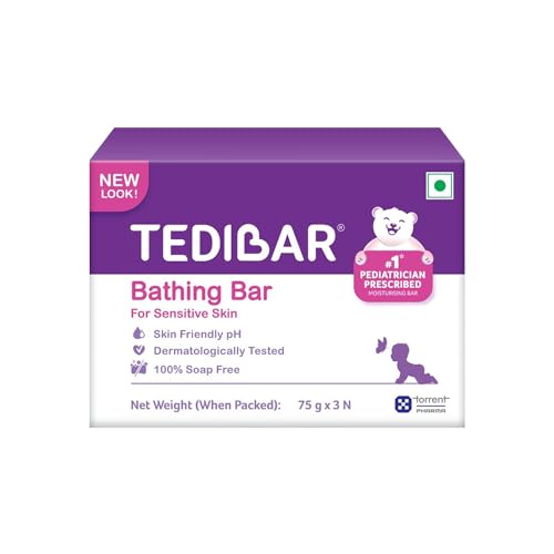 Tedibar Moisturising Baby Bathing Bar 75gx3(Pack of 1) with Skin Friendly PH|100% Soap Free|Dermatologically Tested and No. 1* Pediatrician Prescribed Moisturising Bar - By Torrent Pharma