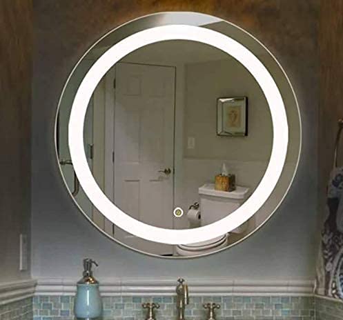 VENETIAN IMAGE 30 Inch Round Wall Mirror - Bathroom LED Lighting, Dimmable Vanity Mirror with PVC Frame, 4000K Plug-in/Hardwired Lighted Mirror for Bedroom & Living Room, CRI 80+ (76cm)