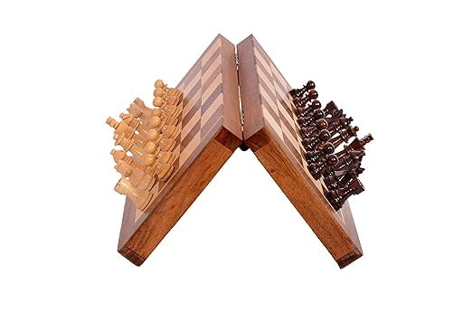 Foldable Wooden Magnetic Chess Set, 12 Inches, Brown, 2 Players, Extra Queens, Handcrafted Pieces