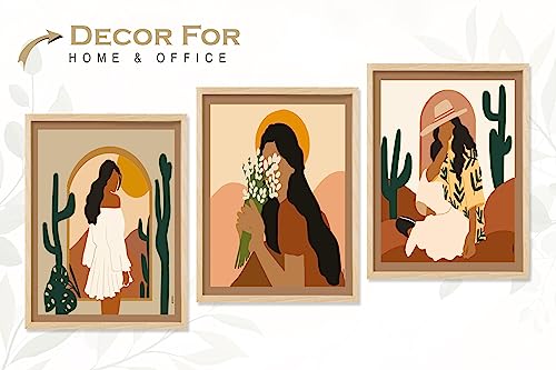 SAF paintings BOHO Set of 3 Modern Art Premium Brown frame Bohemian Painting for Wall Decoration Digital Reprint 13.5 inch x 10.5 inch Bohemian Painting (With Frame, Pack of 3) B187K3