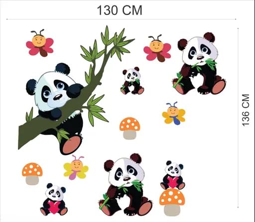 Best Stuff - Beautiful Blossom Panda Set Wall Sticker for Kids Room Home Decor (136 cm x 130 cm)- Code BD 04