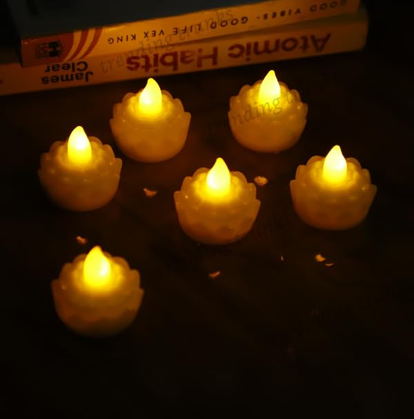 Veecraft Water Sensored Diyas and Candles, Flameless/Smokeless/Battery Operated Tea Light Water Floating Candles for Home Decoration, Diwali, Christmas, Valentines (Designer, Yellow, Pack of 24)