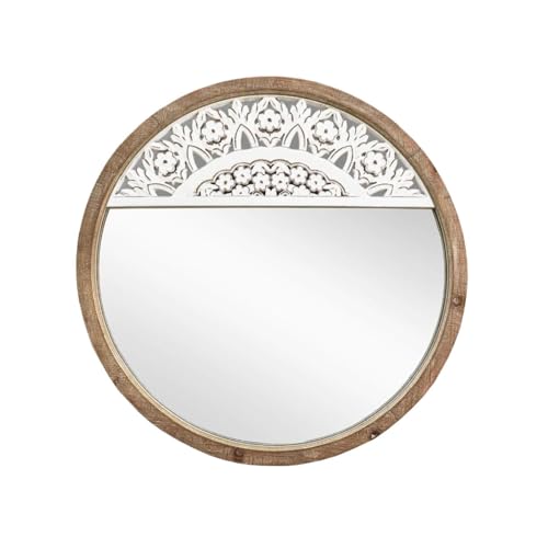 WILDWOOD 36" x36'' Round Rustic Mirror Wooden Frame Circle Mirrors, Distressed Wall Mounted Mirror | Only Frame with Out Mirror (White/Brown)