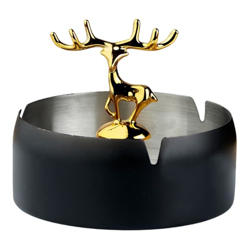 Ashtray,Moose Ashtray, Stainless Steel Home Ash Tray Set for Cigarettes, Cool Ashtray for Outside and Indoor Use, X-Large – Black