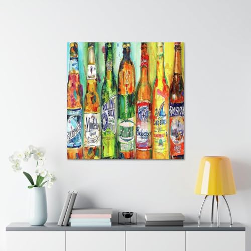 GADGETS WRAP Canvas Gallery Wrap Framed for Home Office Studio Living Room Decoration (17x17inch) - Beer Art Bluemoon, Modelo, Rolling Rock