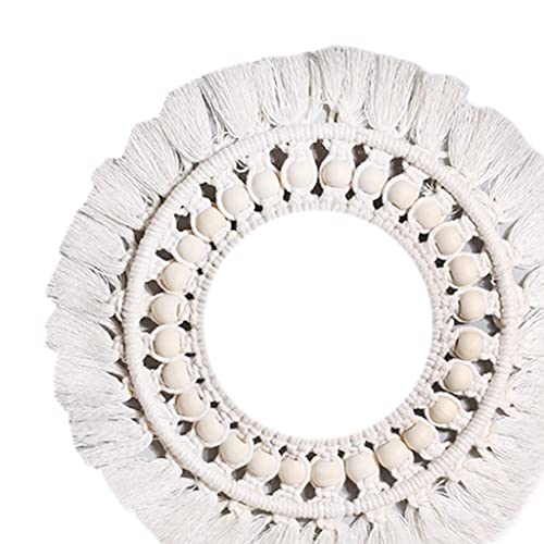 ATORSE® Round Macrame Wall Mirror Hanging Home Living Room Bedroom Hallway Beads