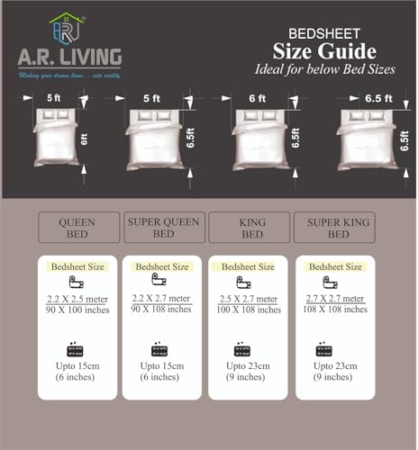 A.R. LIVING- 300 TC 100% Cotton Satin Stripes Double Bed Sheet - Premium Bedsheet with 2 Pillow Covers Set for Hotels,Home,Guset Room, Guest House & B&B (Size-90 inch x 100 inch) (Light Grey)