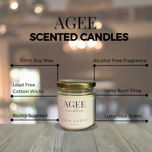 AGEE Scented Soy Wax Candle - Transparent Jar with Golden Lid - 100% Natural, Alcohol & Phthalate Free Fragrance - 38 Hr Burn Time (Date Night - Coffee)