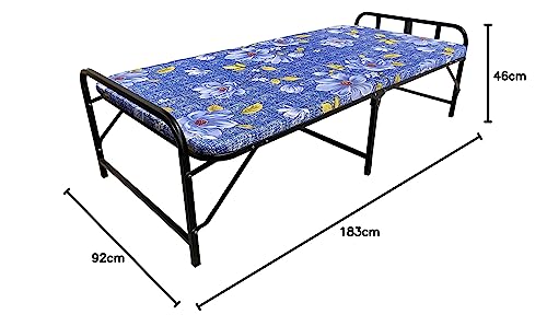 PALMEN Folding Bed Single for Sleeping, 2 Inch Soft Mattress Top Single Size Cot 3x6 ft (Powder Coating Black Matte Finish)