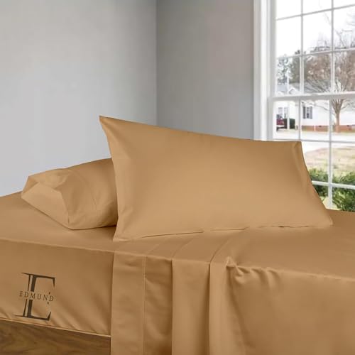 EDMUND -Queen Size Cotton Bedsheet | 600 TC Egyptain Cotton Bedsheet Set Queen Size Bedsheet (92"X102" Inches) with 2 Pillow Covers |Queen Size -Beige