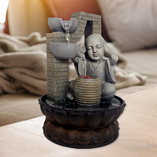 ATORSE® Resin Water Fountain Decor Small Monk Calm Feeling for Housewarming Gifts B