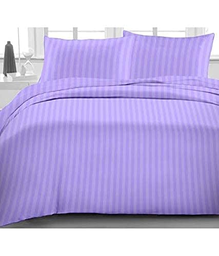 PRISCILLA 300 TC Solid Satin Stripes Elegant Queen Bedsheet with 2 Pillow Covers 90x100. (Purple)