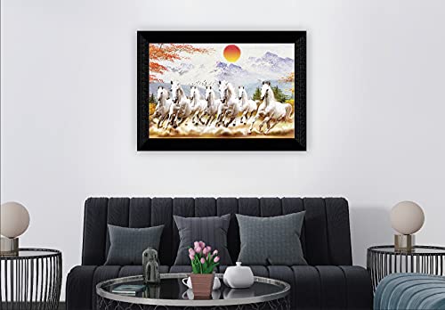 SAF Pack of 1 Seven Running horse modern art wall painting with framed for living room 11 inch x 14 inch CANFM31292