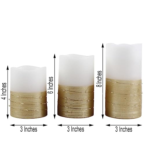 Weddings Parties and Gift 3 Gold 4" 6" 8" Tall L*D Pillar Candles String with Remote Control Sale vngift9370