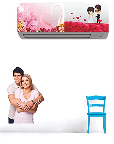 Sticker Cart™ Pink Flower Heart Couple Vinyl Botanical Air Conditioner Sticker Desg_32