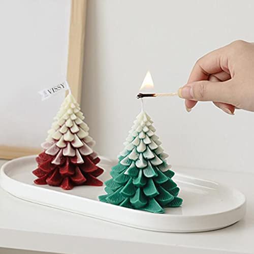 ATORSE® Christmas Tree Wax Scented Candle Creative Curve Home Decor Prop White Red