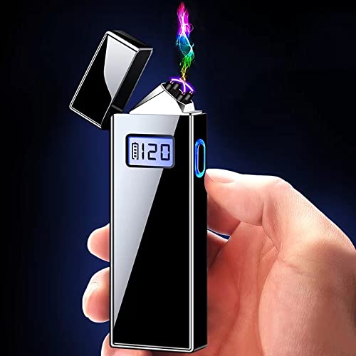 VOFFY 2022 New ARC Cigarette Lighter with LED Display Double Arc Plasma Electric Smoking Lighter USB Rechargeable Windproof Flameless LED Screen for Camping/Cigar/Candles/Cigarette/Hiking Arc Lighter