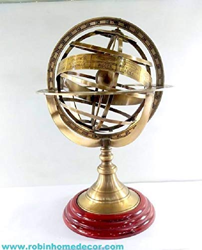 Brass Antique Finish Armillary Celestial Globe with Zodiac Engravings 11" inch