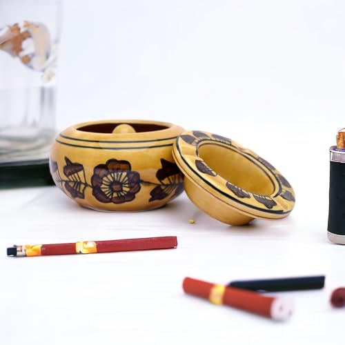 Malaikah Ceramic Brown Theme Gold Brown Print with a piece of lid, Ideal for Table and Side Table, Dotted Brown Pattern, Pack of 1