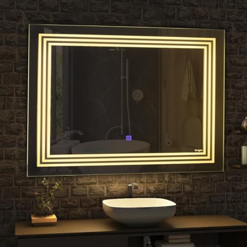 Crystal Indian Decorative Glass Led Rectangle Wall Mounted Washroom Mirror with Triple Light with Parallel Rectangular Design (18 X 24)