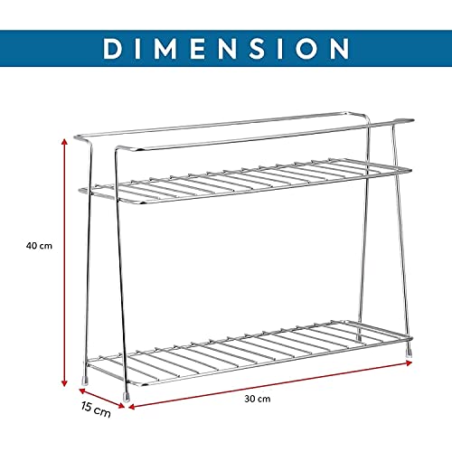 CR18 COLLECTION Stainless Steel Kitchen Rack, Organizer and Space Saver, Counter top Stainless Steel Kitchen Stand 2-Tier Trolley Basket for Boxes Utensils Dishes Plates for Home, Tiered Shelf