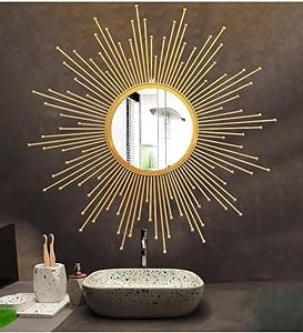 Urban Craft Sunburst Wall Mirror, 24 Inches, Round Iron Sculpture Design, Golden Luxury Decor(24X24 Inches)