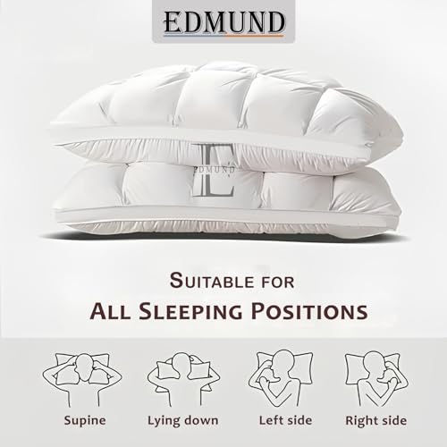 EDMUND Super Soft Premium Box Buffle Pinch Pleate Adjustable Hight Pillows 18x28 Inch Standard Size Luxurious Down Alternative Sleeping Pillow | Beige - Set of - 2