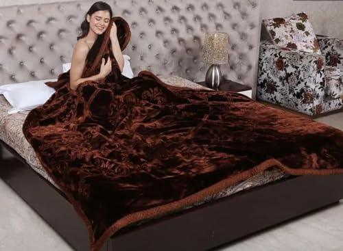 FULFFYSTYL Mink Floral Embossed Ultra Soft Heavy Double Bed Velvet AC Blanket for Winter Mink Blankets for Winter, Lightweight Kambal (Brown, Double Bed)