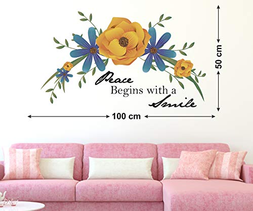 HAPPYSTICKY Peace Begins with A Smile Large Vinyl Wallsticker for Home Decoration (100 cm x 50 cm)57-HAP-LM-3576