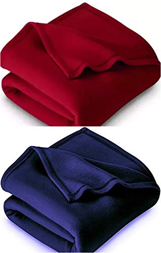 MORADO® 500 TC Solid/Plain Light Weight Polar Fleece Single Panipat Famous Warm or Hot AC Blanket Pack of 2 (90X60 Inches, Blue and Red)