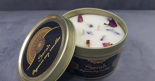 Serah Organic 200 ML Rose-Scented Soy Candles - Handpoured, Double Wick, Infused with Dried Rose Petals - Ideal for Rose Day and Valentine's Day - Elegant Gift for Love