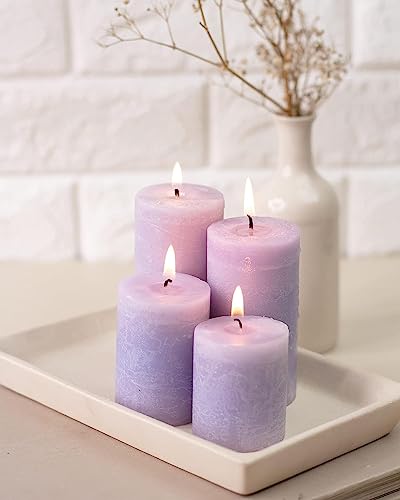 CD Crafts Marble Wax Set of 4 Pillar Candles Marble Finish Lavender Fragrance