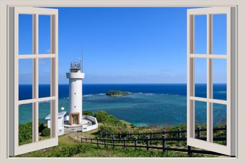 JVERF - JZZA24010 Lighthouses Coast Japan Sea Fence| Self-Adhesive Open Window Wall Sticker