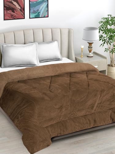 FABINALIV Brown Geometric Heavy Winter 950 GSM Micro Fiber Filling Double Bed Quilt (FLQT-1033-Brown)