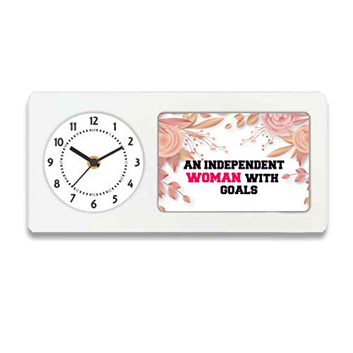 Designer Unicorn Printed Desk/Shelf Clock with Attached Frame an Independent Woman with Goals 9.5 * 4.5 inches