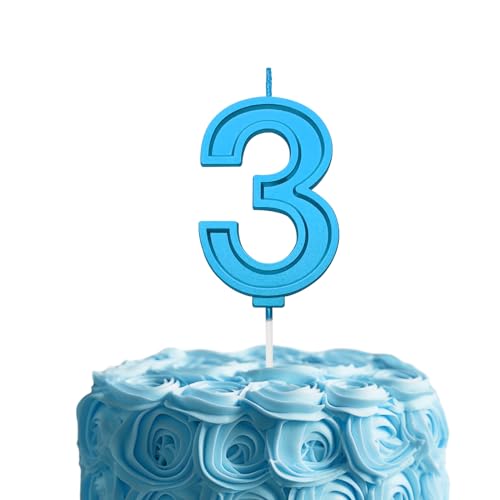 Blue 3 Number Birthday Candle for Cake, 2.76 Inch Number Cake Candles for Wedding Anniversary Decoration Happy Birthday Party Celebration